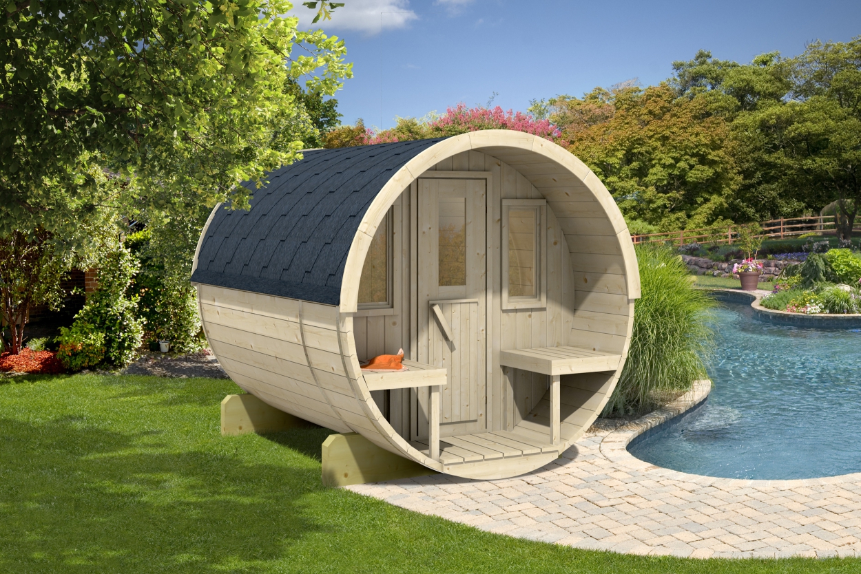 kaja 250 t barrel sauna with porch