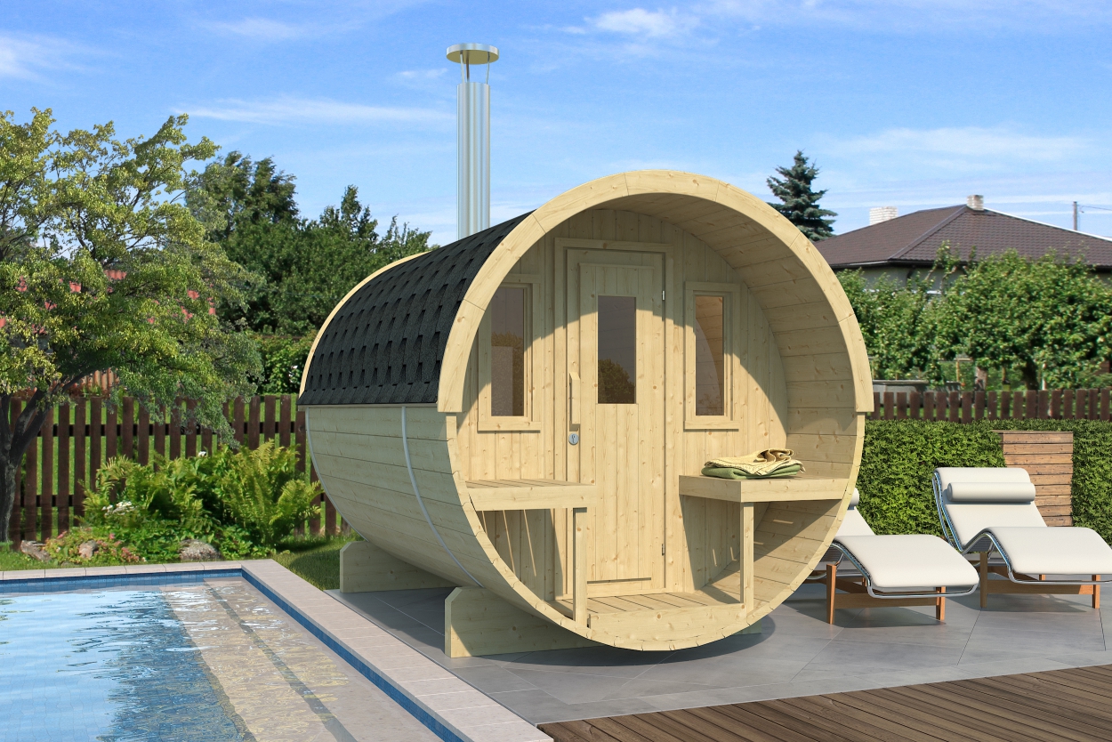 kaja 280 t barrel sauna with porch