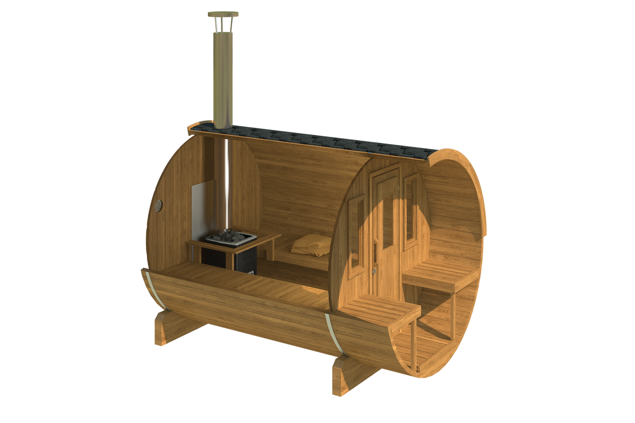 kaja 280 t barrel sauna with porch