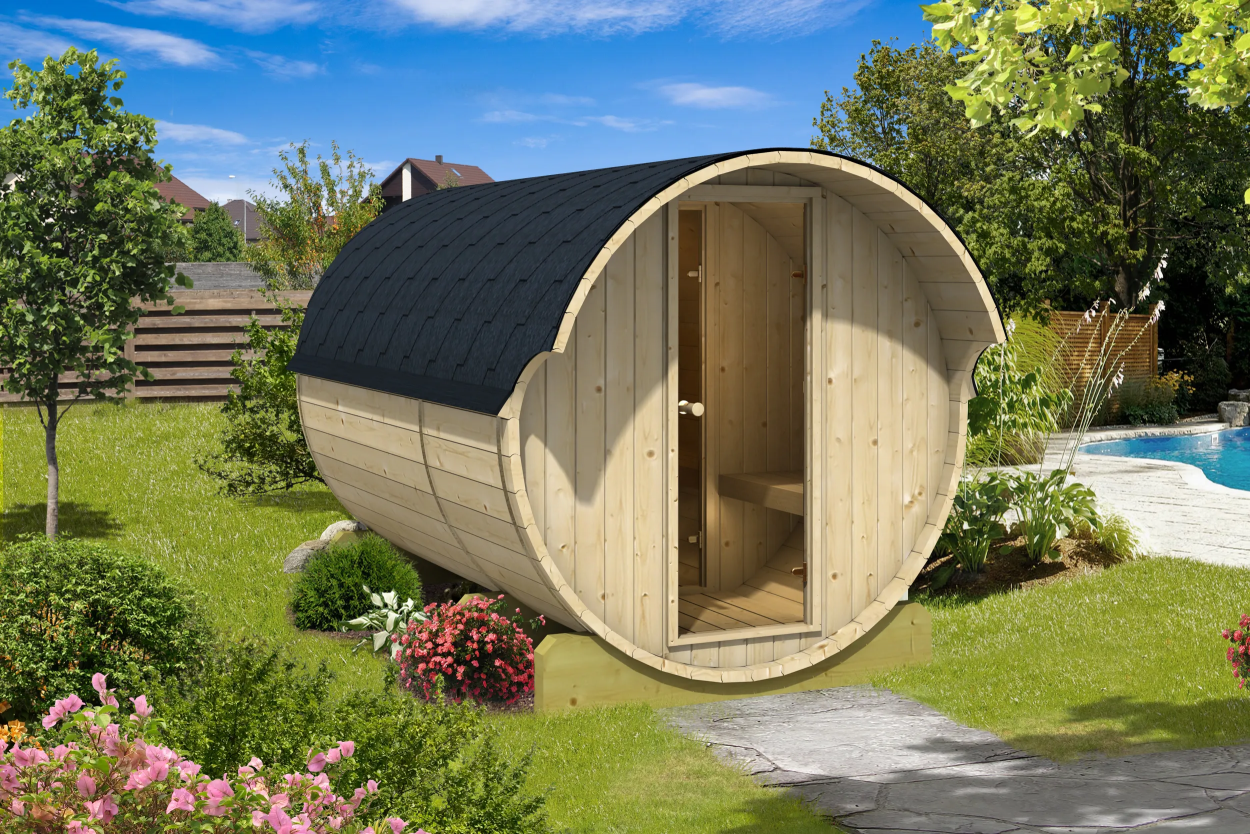 kaja 330 ot barrel sauna with overhang