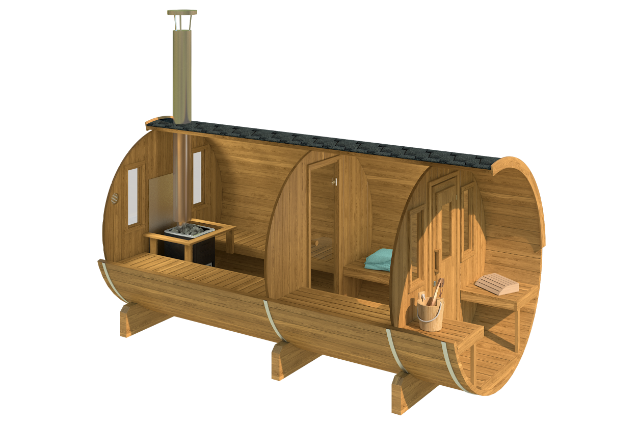 kaja 400 t barrel sauna with porch & changing room