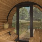 kaja 280 td barrel sauna with full glass front & porch